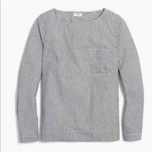 J. Crew Black/Gray and White Stripe Popover Pocket Blouse Size XXS